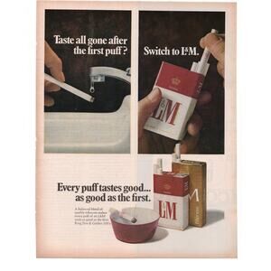 L&M Cigarette Magazine Advertisement 1960s Color Vintage Tobacciana Golden 100s